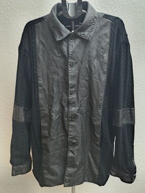 Vintage 90s Bagazio Real Leather Knit Jacket Mens 2XL Black Cable Button